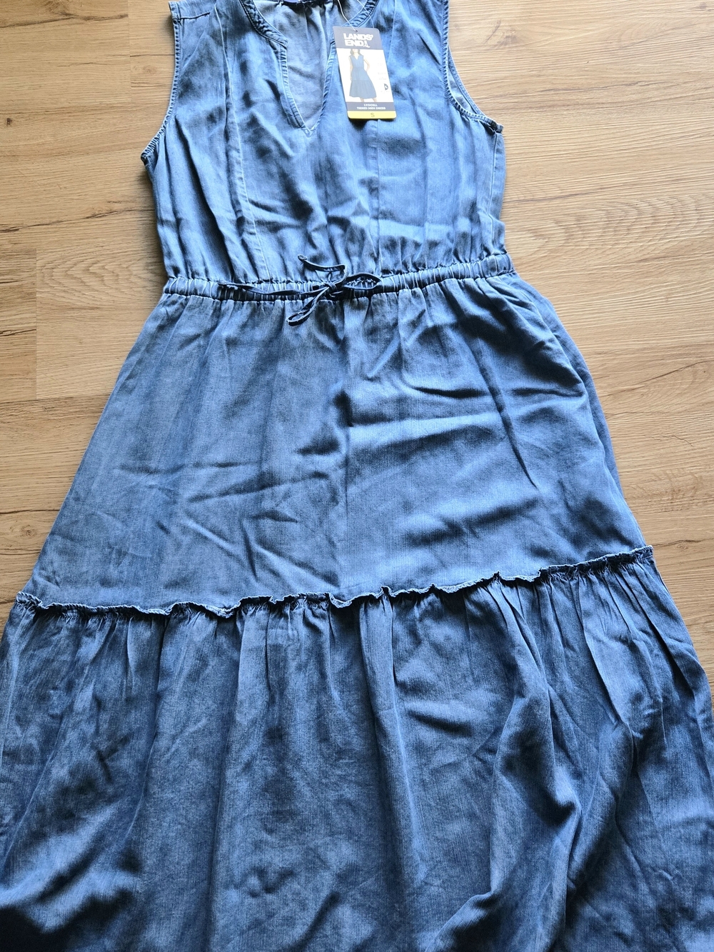 Land's End Indigo Chambray Sleeveless Midi Dress Sz Sm 45 In Tall